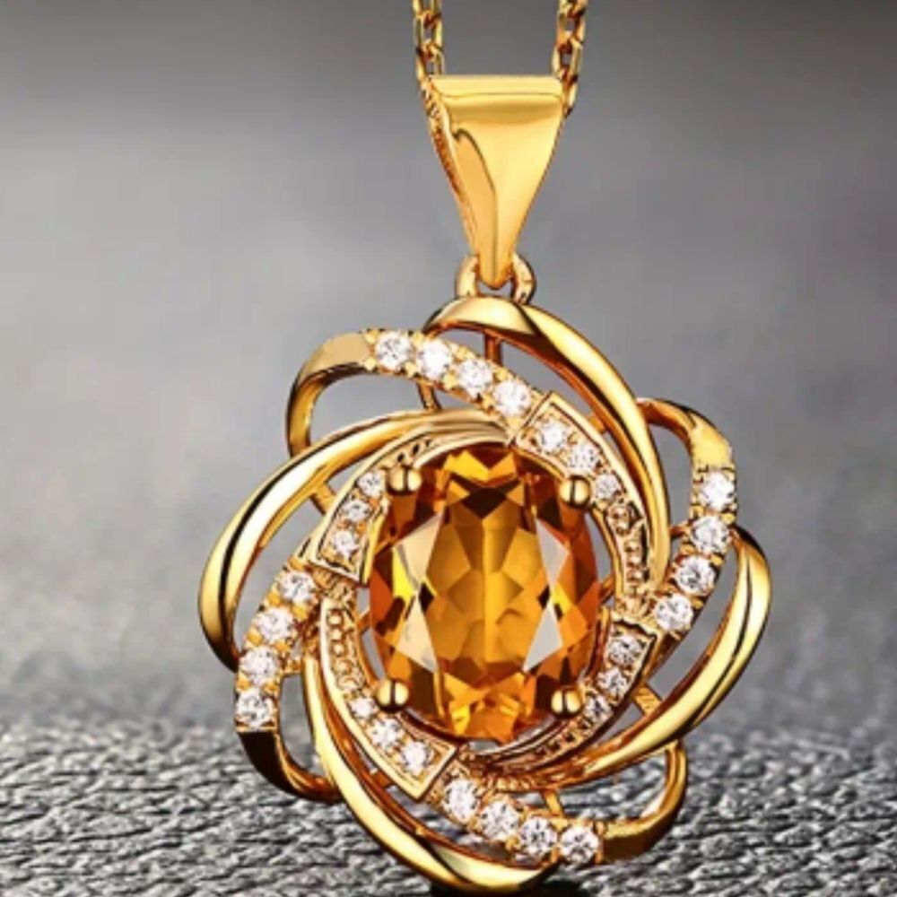 Golden Diamond spiral flower necklace